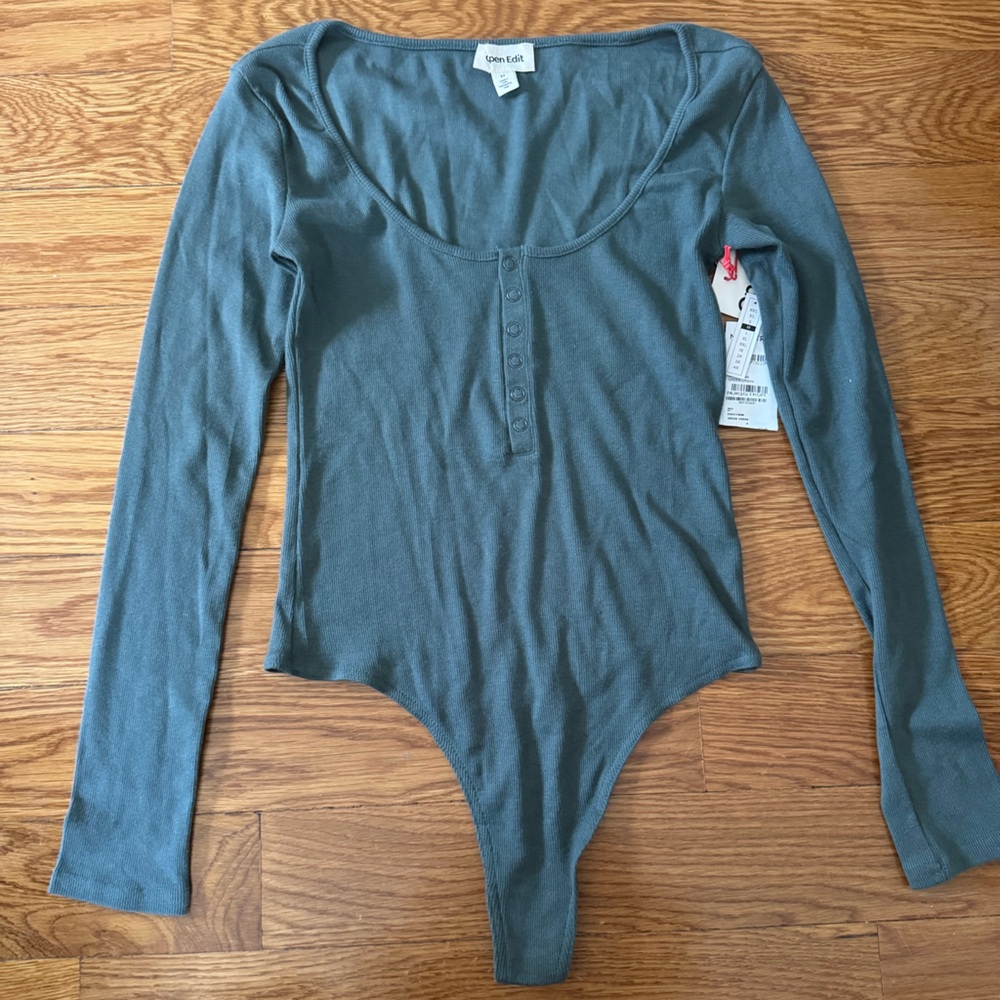 Open Edit Green/Grey Ribbed Thong Bodysuit